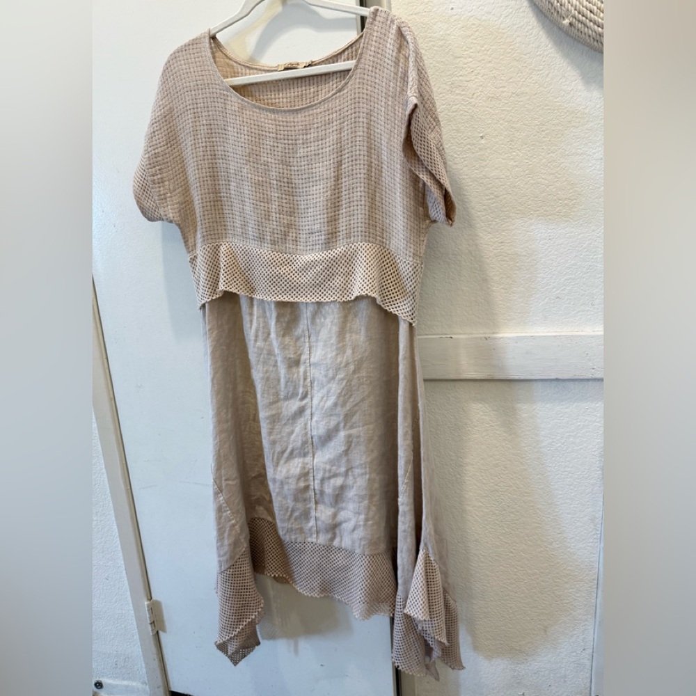 7 Agosto Casual Linen Lagenlook Dress With Asymmetrical Hem - Italy‍‍‍‍‍‍‍‍‍‍‍ M